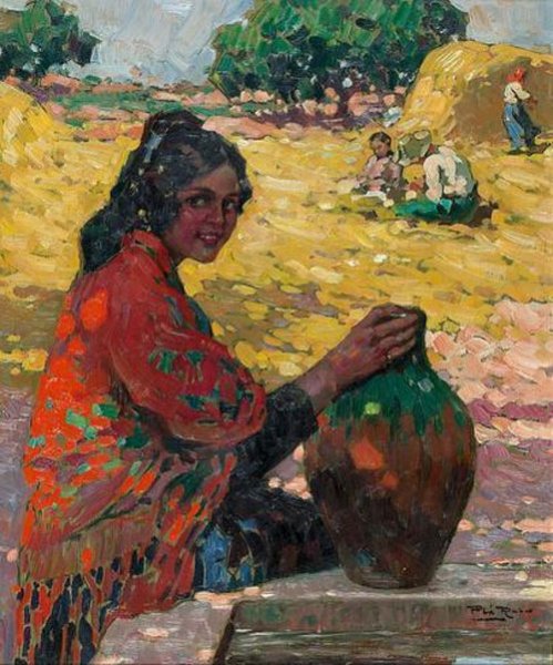 Main Product Photo of Mujer con Cantaro Painting by Alberto Pla y Rubio