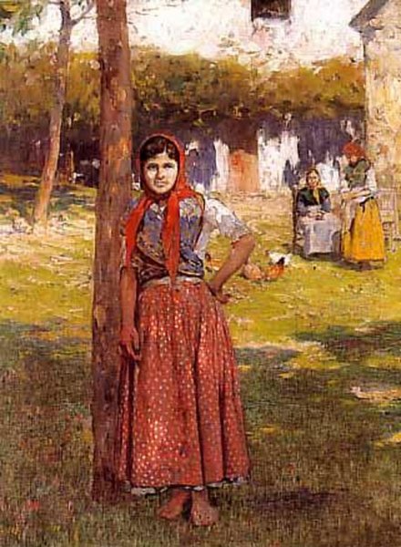 Mujer en el Campo by Alberto Pla y Rubio - Hand-Painted Oil Painting Reproduction