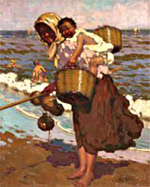 Mujer en la Playa by Alberto Pla y Rubio - Oil Painting Reproduction