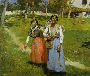 Mujeres en el Campo by Alberto Pla y Rubio Oil Painting