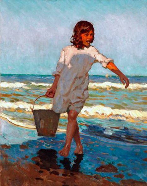 Nina en la Playa by Alberto Pla y Rubio - Hand-Painted Oil Painting Reproduction