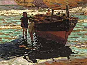 Ninos en la Barca by Alberto Pla y Rubio - Oil Painting Reproduction