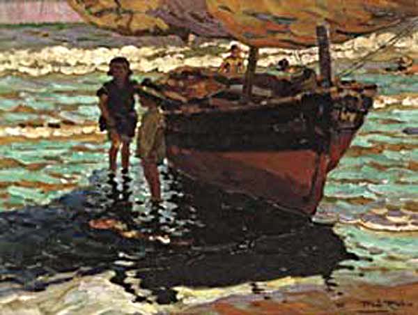 Ninos en la Barca by Alberto Pla y Rubio - Hand-Painted Oil Painting Reproduction
