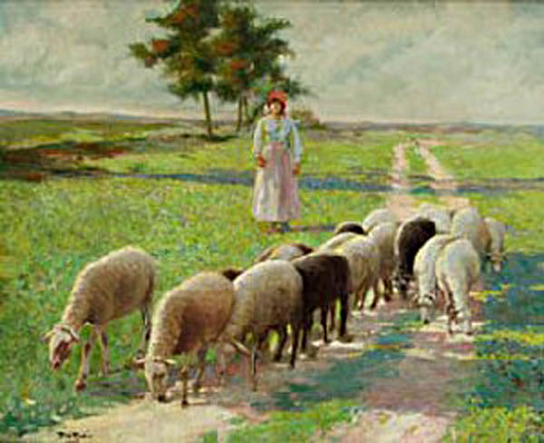 Ovejas by Alberto Pla y Rubio - Hand-Painted Oil Painting Reproduction