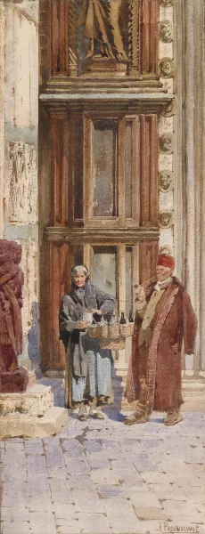 Weinverkauferin vor dem Dogenpalast Oil painting by Alberto Prosdocimi