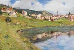 View of Lake St. Moritz Oil painting by Alberto Rossi