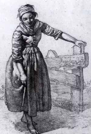 Girl Standing by a Fence by Albertus Brondgeest Oil Painting