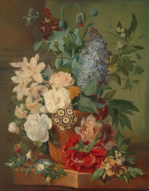 Flowers in a Terra Cotta Vase by Albertus Jonas Brandt Oil Painting