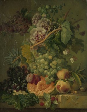 Still Life with Flowers and Fruits by Albertus Jonas Brandt Oil Painting