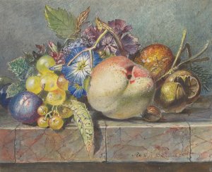 Vruchten- en bloemstilleven by Albertus Steenbergen Oil Painting