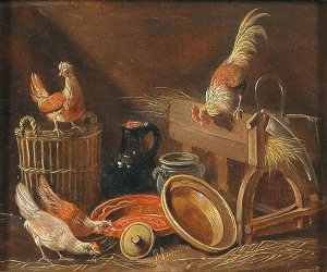 Huhnervolk Im Stall by Albertus Verhoesen Oil Painting