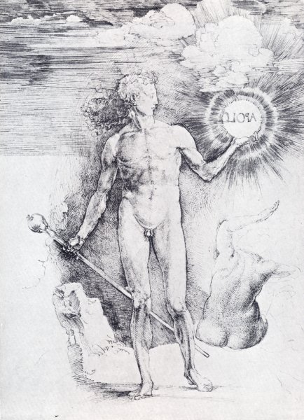 Main Product Photo of Apollo With The Solar Disc And Diana Trying To Shield Herself From The Rays With Her Uplifted Hand Painting by Albrecht Duerer