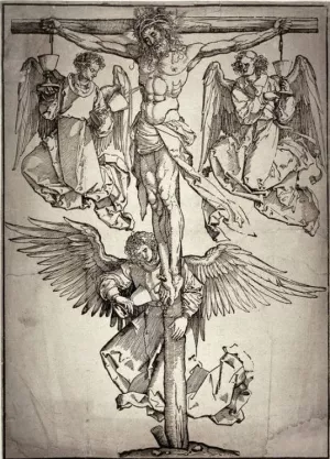 Christ on the Cross with Three Angels painting by Albrecht Duerer