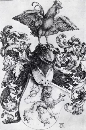 Coat-Of-Arms With Lion And Rooster by Albrecht Duerer - Oil Painting Reproduction