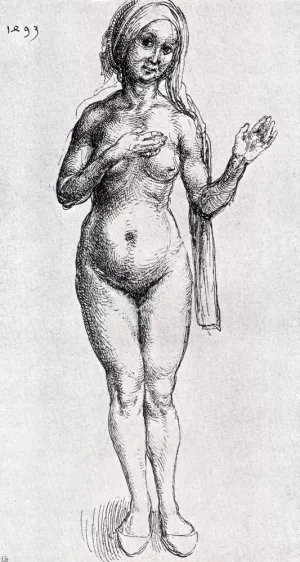 Female Nude With Headcloth And Slippers by Albrecht Duerer Oil Painting