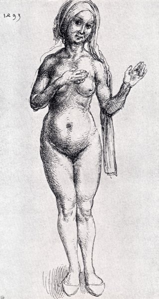 Female Nude With Headcloth And Slippers