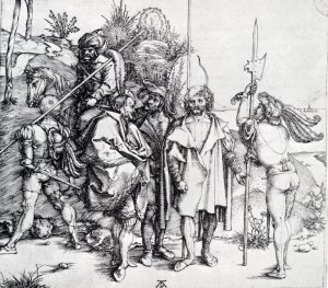 Five Lansquenets And An Oriental On Horseback by Albrecht Duerer Oil Painting