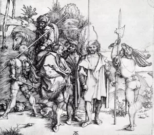 Five Lansquenets And An Oriental On Horseback Oil painting by Albrecht Duerer