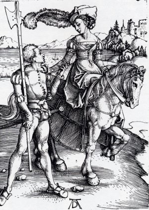 Lady On Horseback and Lansquenet Oil painting by Albrecht Duerer