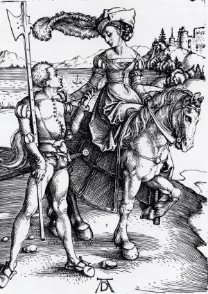 Lady On Horseback and Lansquenet Oil painting by Albrecht Duerer