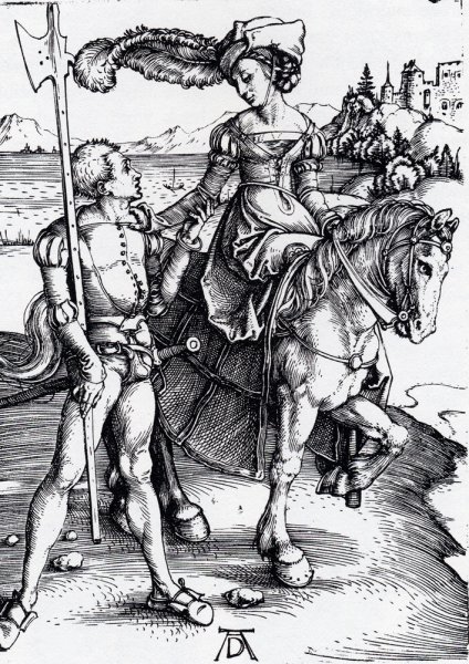 Lady On Horseback and Lansquenet by Albrecht Duerer - Hand-Painted Oil Painting Reproduction