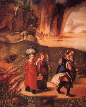 Lot Fleeing with His Daughters from Sodom by Albrecht Duerer Oil Painting