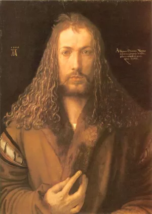Self Portrait in a Fur-Collard Robe Oil painting by Albrecht Duerer