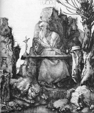 St Jerome by the Pollard Willow painting by Albrecht Duerer