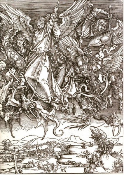 St Michael Fighting the Dragon by Albrecht Duerer - Hand-Painted Oil Painting Reproduction