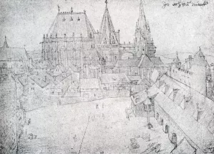 The Cathedral Of Aix-La-Chapelle With Its Surroundings, Seen From The Coronation Hall by Albrecht Duerer - Oil Painting Reproduction