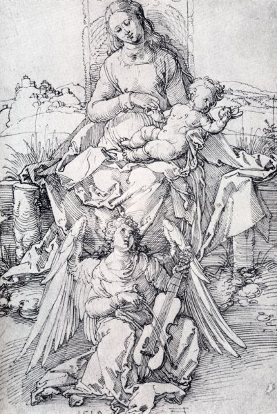 Main Product Photo of The Madonna and Child with a Music-Making Angel Painting by Albrecht Duerer