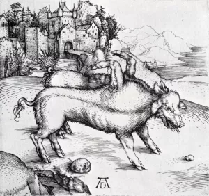 The Monstrous Sow of Landser by Albrecht Duerer Oil Painting
