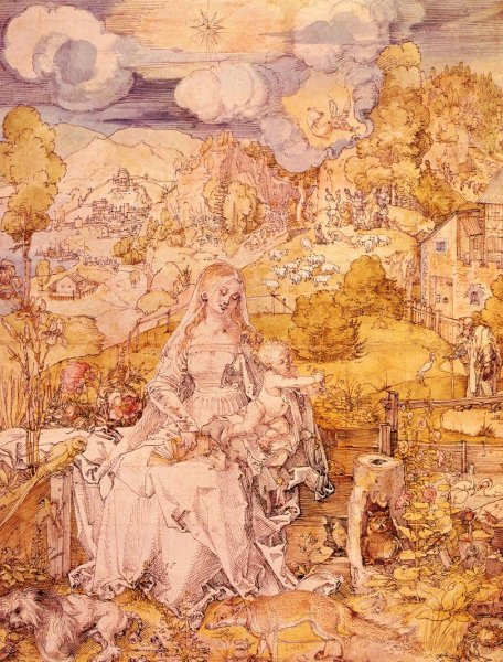 Main Product Photo of The Virgin Among a Multitute of Animals Painting by Albrecht Duerer