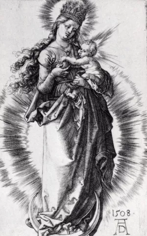 The Virgin on the Crescent with a Crown of Stars Second State Oil painting by Albrecht Duerer