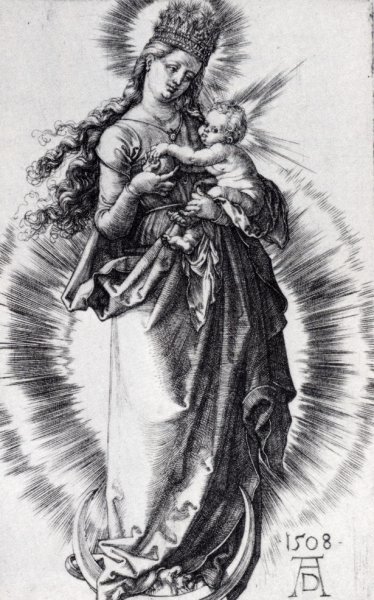 Main Product Photo of The Virgin on the Crescent with a Crown of Stars Second State Painting by Albrecht Duerer