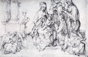 The Virgin with Two Angels and Four Saints Oil painting by Albrecht Duerer