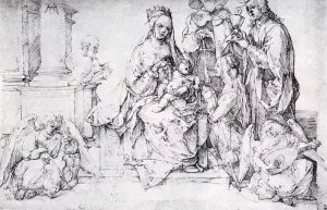 The Virgin with Two Angels and Four Saints Oil painting by Albrecht Duerer