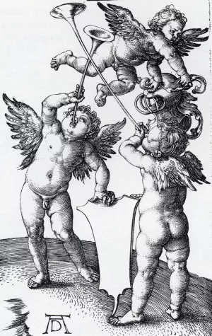 Three Putti with Shield and Helmet painting by Albrecht Duerer