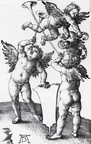 Three Putti with Shield and Helmet