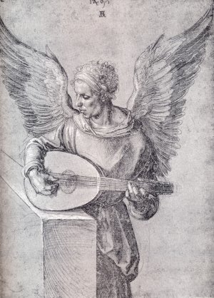 Winged Man, In Idealistic Clothing, Playing a Lute