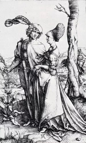 Young Couple Threatened By Death by Albrecht Duerer Oil Painting