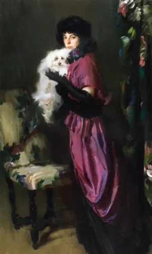 Elegant Woman with Her Dog by Ambrogio Antonio Alciati - Oil Painting Reproduction