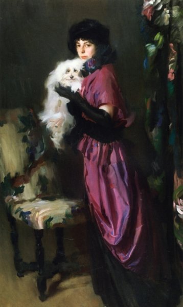 Elegant Woman with Her Dog by Ambrogio Antonio Alciati - Hand-Painted Oil Painting Reproduction