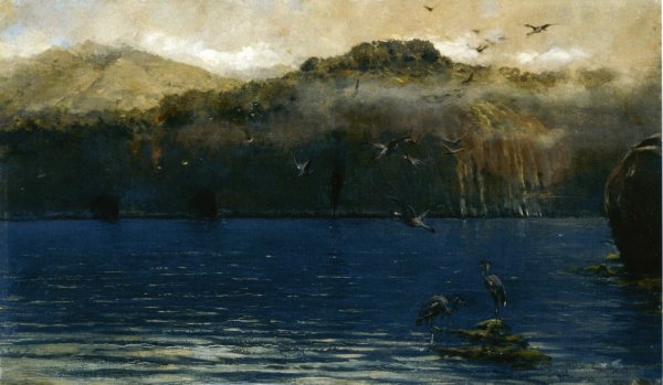 Herons Along the Amalfi Coast by Alceste Campriani - Hand-Painted Oil Painting Reproduction