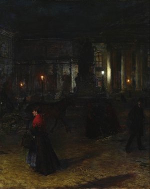 Max-Josefplatz in Munich at night by Aleksander Gierymski Oil Painting