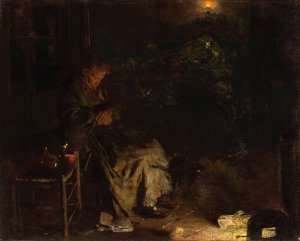Old Woman Watching over a Dead Body I by Aleksander Gierymski Oil Painting