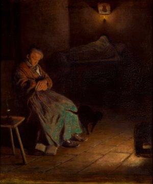 Old Woman Watching Over a Dead Body II by Aleksander Gierymski Oil Painting