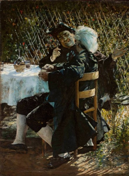 Main Product Photo of Priest in conversation with a man in a frock coat Painting by Aleksander Gierymski