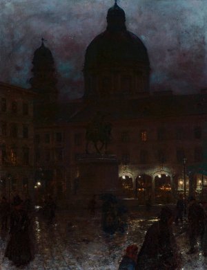 Wittelsbacher Platz in Munich at Night by Aleksander Gierymski Oil Painting