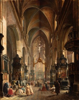 Interior of the Church of Virgin Mary in Krakow by Aleksander Gryglewski Oil Painting